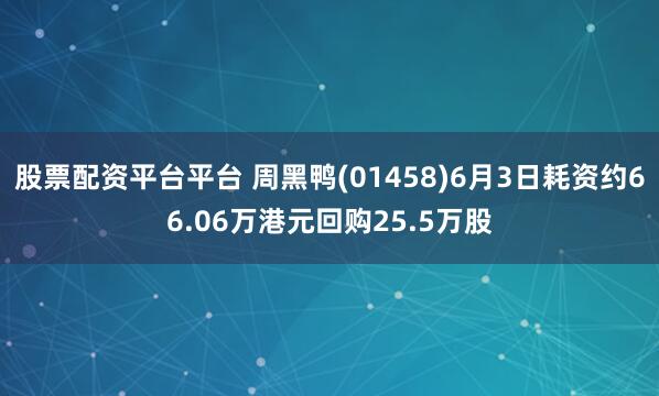 股票配资平台平台 周黑鸭(01458)6月3日耗资约66.06万港元回购25.5万股